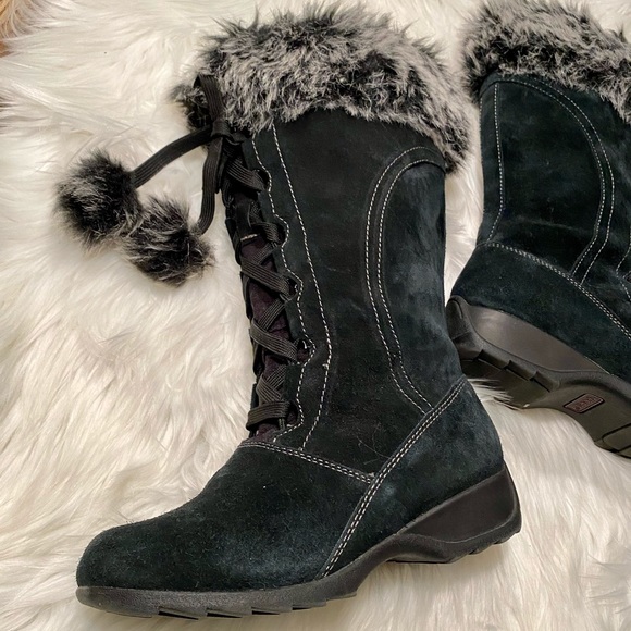 Sporto Lila Black Suede Boots Wfaur Fur 